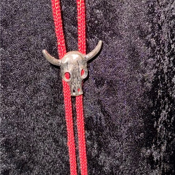 Other - Red Braided Bolo Tie with Bull Skull Slide – Western Cowboy Style